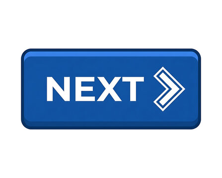 Blue Rectangular Button Labeled NEXT with a White Arrow Symbol Indicating Direction and Progress Forward