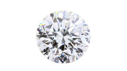 Round brilliant cut diamond with sparkling facets and rainbow light refractions