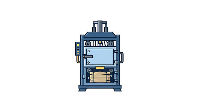 Industrial baler machine icon isolated on white background with illustration blue industrial