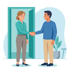 Fototapeta premium Business professionals shaking hands, symbolizing agreement, partnership, and successful collaboration in a modern office setting.