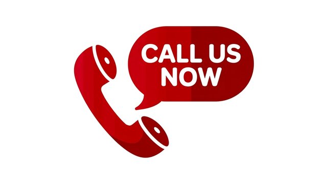 Red telephone receiver icon with call us now speech bubble