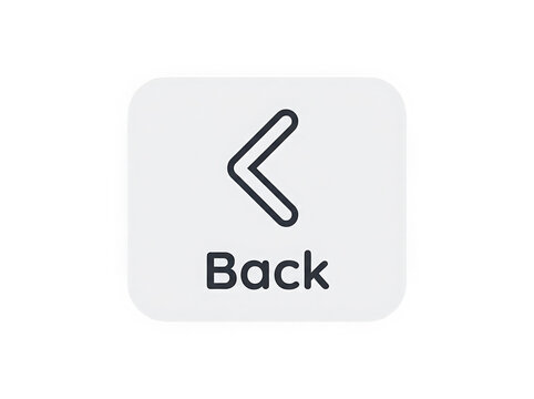 Minimal back arrow button in a light gray rounded square isolated on transparent background
