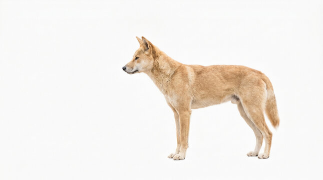 Golden Dingo Standing Sideways Profile View on White Background