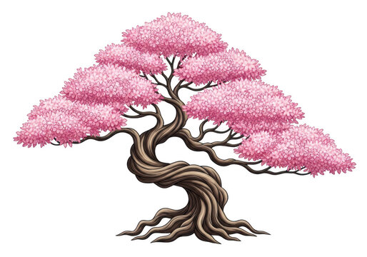 Pink flowering bonsai tree in vase