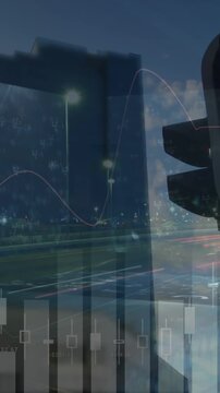 Animation of data processing over cityscape
