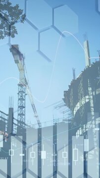 Animation of financial data processing over cityscape