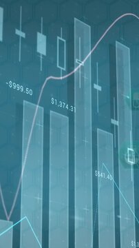 Animation of financial data processing over grey background