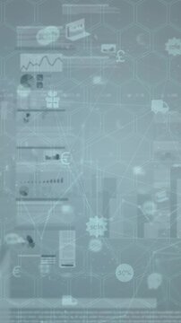 Animation of financial data processing over grey background