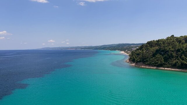 Turquoise coastline near Kallithea Greece showing
