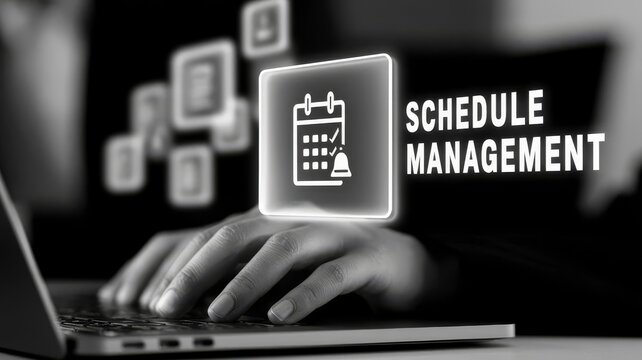 Professional schedule management concept using digital planning tools on laptop for business productivity and task organization.
