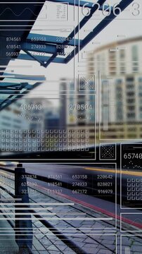 Animation of data processing and diagrams ove train station