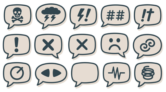 Set of various comic speech bubbles with different symbols representing anger frustration swearing and cartoon style expressions