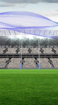 Animation of blue light trails over sports stadium