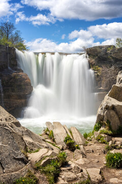 Wide cascading Lundbreck waterfall with silky long exposure water