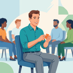 Fototapeta premium Diverse group in therapy session with facilitator holding orange, communication, support, mental health concept