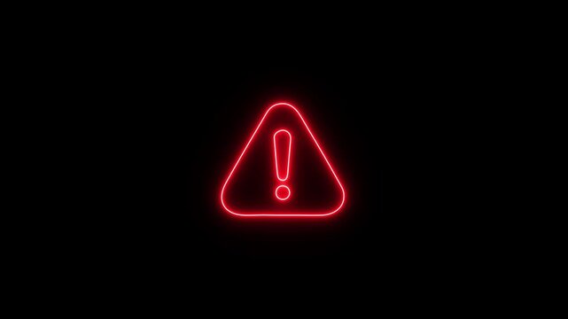 alert risk safety danger neon red warning sign sign symbol animated on background. 4k motion video. on transparent.