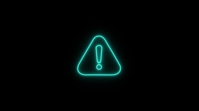 alert risk safety danger neon syan warning sign sign symbol animated on background. 4k motion video. on transparent.