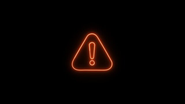 alert risk safety danger neon drak yello warning sign sign symbol animated on background. 4k motion video. on transparent.