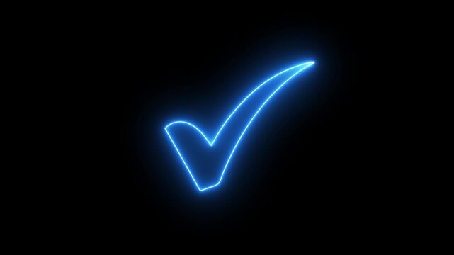 abstract neon blue check mark transparent background motion video file type. illustration .