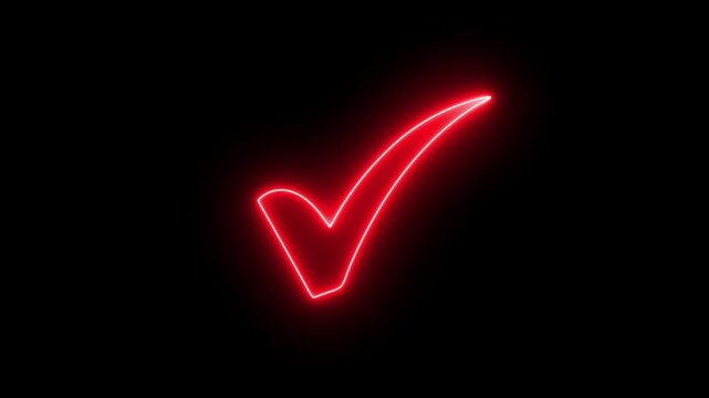 abstract neon red check mark transparent background motion video file type. illustration .
