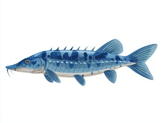 Fototapeta premium Digital Illustration Of A Blue Patterned Sturgeon Fish Isolated On A Clean White Background