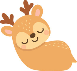Little fawn sleeping peacefully with small antlers