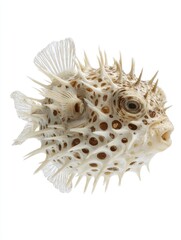 Naklejka premium Dried Pufferfish Specimen With Spikes Isolated On A Plain White Background Macro Studio Photography