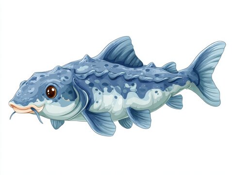 Digital Illustration Of A Blue Spotted Catfish With Textured Scales On White Background