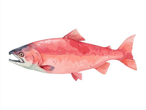Fresh Pink Salmon Fish Illustration Isolated On White Background With Detailed Texture And Lighting
