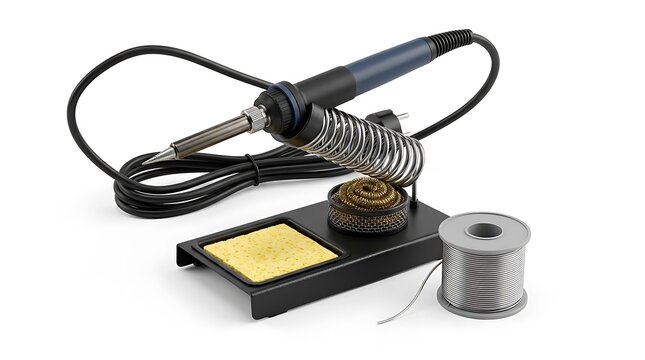 Electric soldering iron with metal stand and solder wire