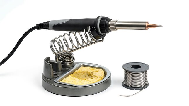 Electric soldering iron with stand and solder wire spool