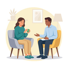 Obraz premium Therapist Counseling Woman Holding Object in Cozy Office