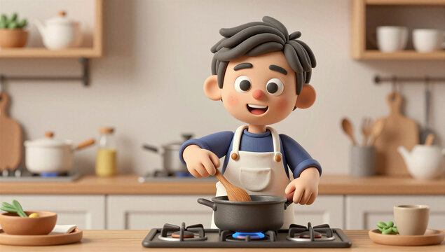 Happy Male Chef Preparing Fresh Homemade Food 3D Illustration