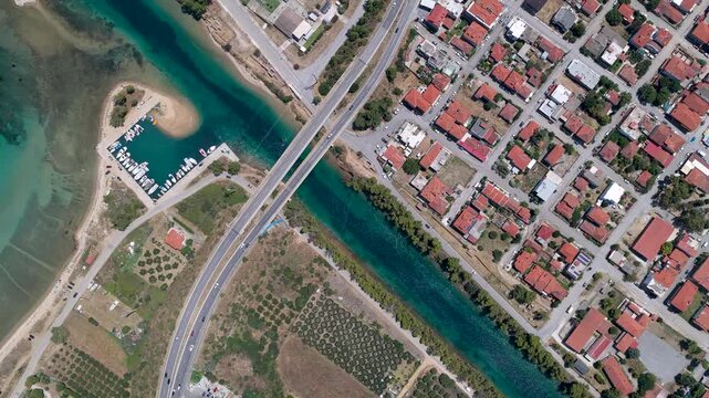 Turquoise lagoon marina bridge and coastal town