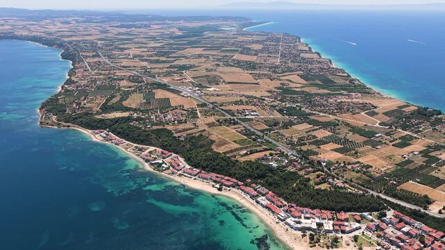 Panoramic Kassandra Peninsula coastline linking turquoise