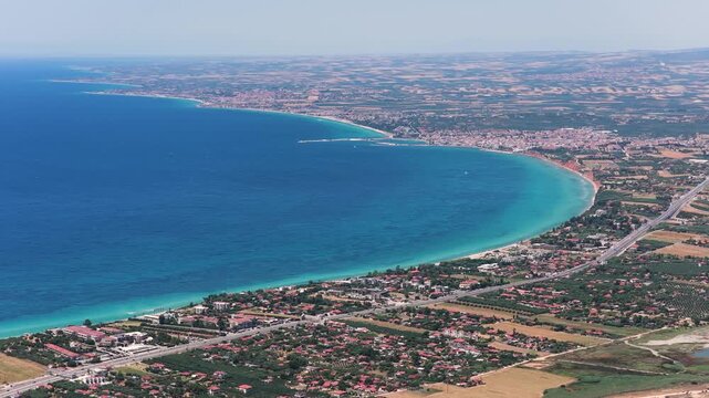 Panoramic curving Mediterranean coastline and turquoise sea
