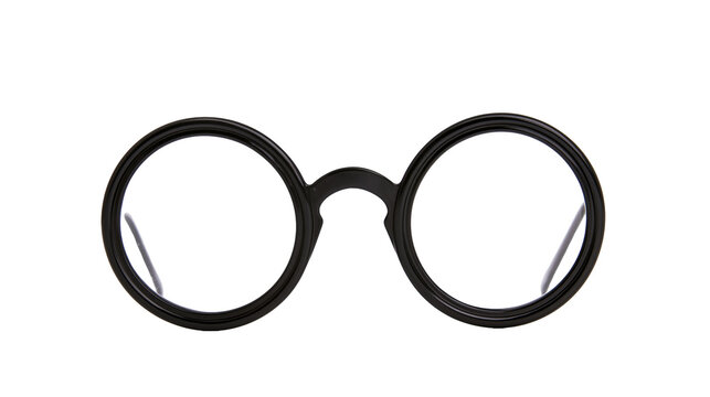 Round black framed eyeglasses with clear lenses