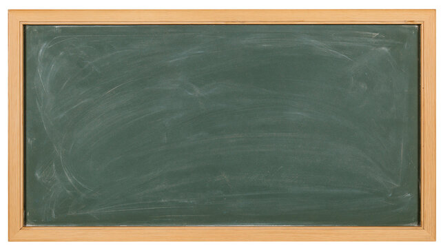 Green chalkboard with wooden frame and chalk smudges