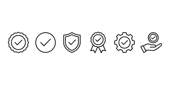 Security and quality verification icon collection with shield and badge symbols.