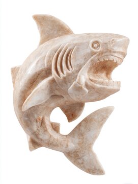 Intricate Sand Sculpture Of A Great White Shark Isolated On A Pure White Background