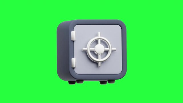 3D Safe Deposit Box Icon Floating Animation on Green Screen Background for Financial Security, Asset Protection, and Banking Concept
