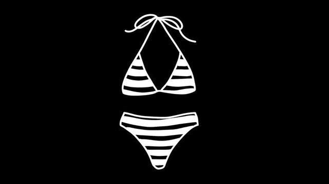 Cute Striped Bikini Animated Icon on Transparent Background, Alpha Channel Loop