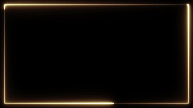 金色のネオンフレーム 左回りシームレスループ 黒背景 / Gold neon frame counter-clockwise seamless loop on black background