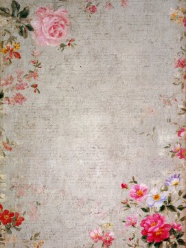 Vintage floral background with faded handwritten script and delicate blooms