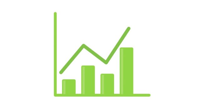 Green business growth chart vector icon showing increasing financial trend and bar graph statistics