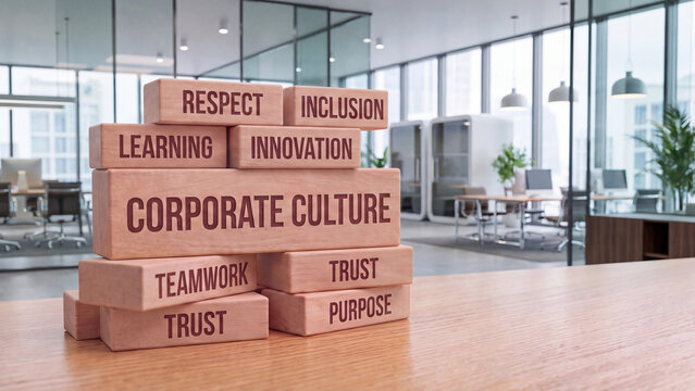 Corporate culture concept for workplace values employee engagement inclusive leadership and organizational identity development