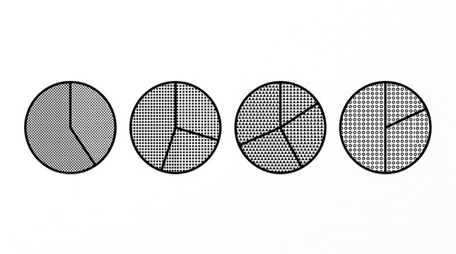 Minimalist pie charts featuring geometric patterns in black and white line art on clean background