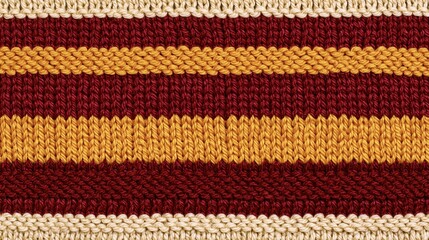 Fototapeta premium Red, yellow, and cream knitted striped seamless pattern texture background