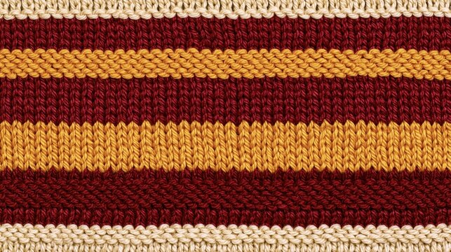 Red, yellow, and cream knitted striped seamless pattern texture background