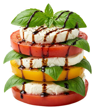 Stack of Caprese Salad Layers with Fresh Basil.